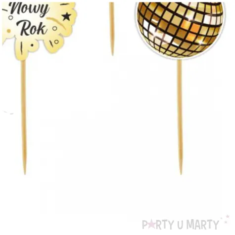 dekoracje do muffinek przekasek na sylwestra pikery szampanski nowy rok zloto czarne 6 szt