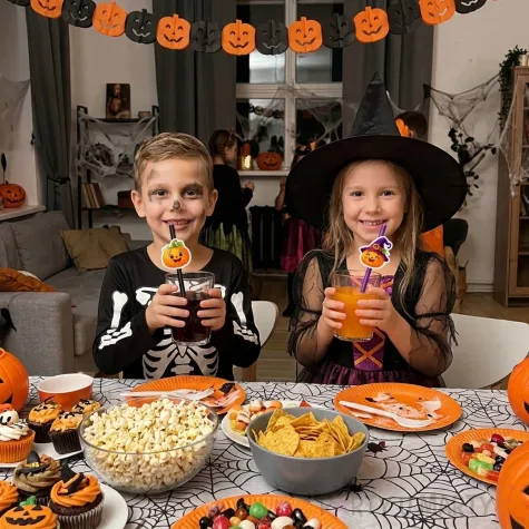 dekoracje do napojow na halloween slomki papierowe bajkowe dynie duch wampir czarownica mumia x6