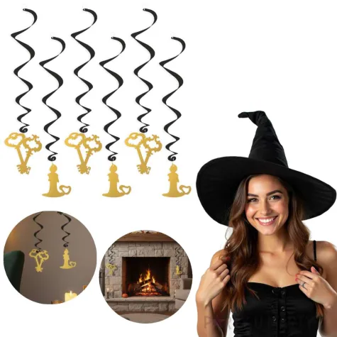 dekoracje do powieszenia na andrzejki swiderki wiszace klucz i swieca czarno zlote 6 szt