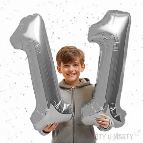 dekoracje na 11 urodziny rocznice zestaw balonow liczba 11 srebrny 39 dgt 2 elementy