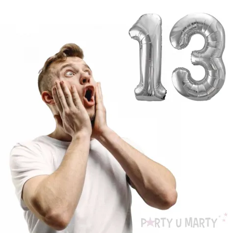 dekoracje na 13 urodziny rocznice zestaw balonow liczba 13 srebrny 39 dgt 2 elementy