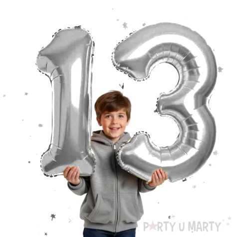 dekoracje na 13 urodziny rocznice zestaw balonow liczba 13 srebrny 39 dgt 2 elementy