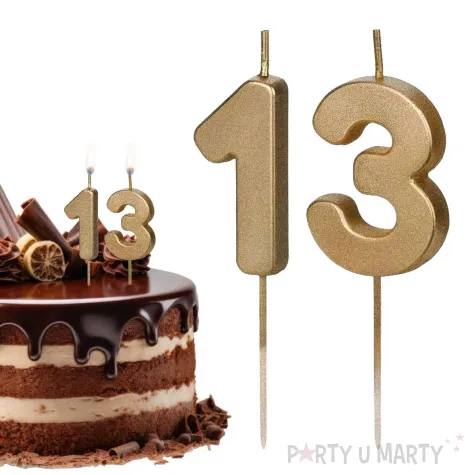 dekoracje na 13 urodziny swieczki na tort liczba 13 zloty 4 5 cm 2 szt