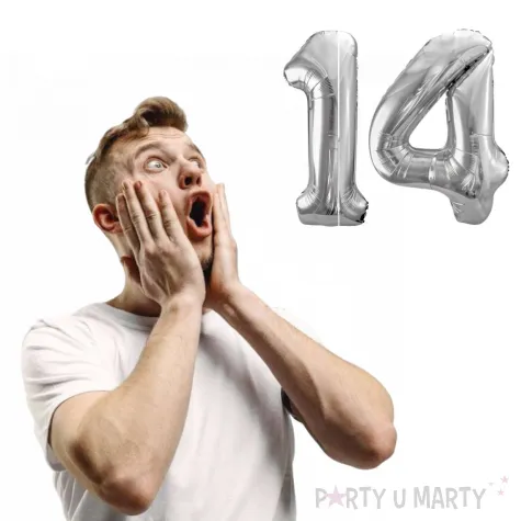dekoracje na 14 urodziny rocznice zestaw balonow liczba 14 srebrny 39 dgt 2 elementy