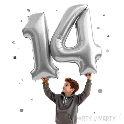 dekoracje na 14 urodziny rocznice zestaw balonow liczba 14 srebrny 39 dgt 2 elementy