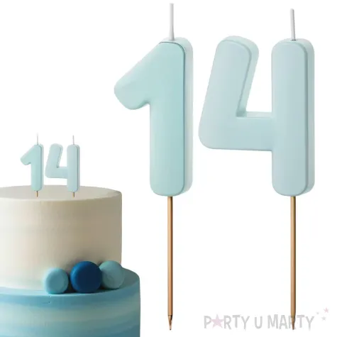 dekoracje na 14 urodziny swieczki na tort liczba 14 niebieski 4 5 cm 2 szt