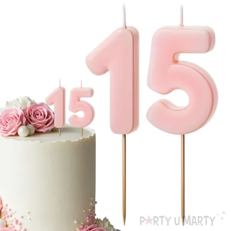 dekoracje na 15 urodziny swieczki na tort liczba 15 rozowy 4 5 cm 2 szt
