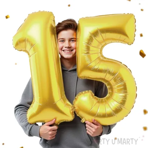dekoracje na 15 urodziny zestaw balonow liczba 15 zloty 33 dgt 2 elementy
