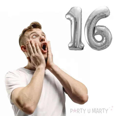 dekoracje na 16 urodziny rocznice zestaw balonow liczba 16 srebrny 39 dgt 2 elementy