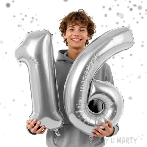 dekoracje na 16 urodziny rocznice zestaw balonow liczba 16 srebrny 39 dgt 2 elementy