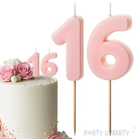 dekoracje na 16 urodziny swieczki na tort liczba 16 rozowy 4 5 cm 2 szt