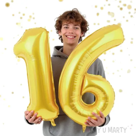dekoracje na 16 urodziny zestaw balonow liczba 16 zloty 33 dgt 2 elementy