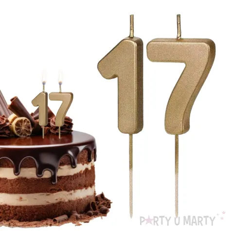 dekoracje na 17 urodziny swieczki na tort liczba 17 zloty 4 5 cm 2 szt