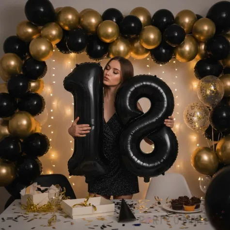 dekoracje na 18 urodziny osiemnastke zestaw balonow xl liczba 18 czarny 39 dgt 2 szt