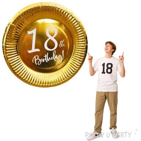 dekoracje na 18 urodziny osiemnastke zlote talerzyki papierowe 18th birthday okragle 18 x6