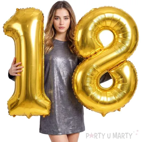 dekoracje na 18 urodziny zestaw balonow liczba 18 zloty 33 dgt 2 elementy