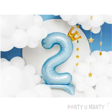 dekoracje na 2 urodziny dla chlopca balon foliowy cyfra 2 stojaca blekitny partydeco