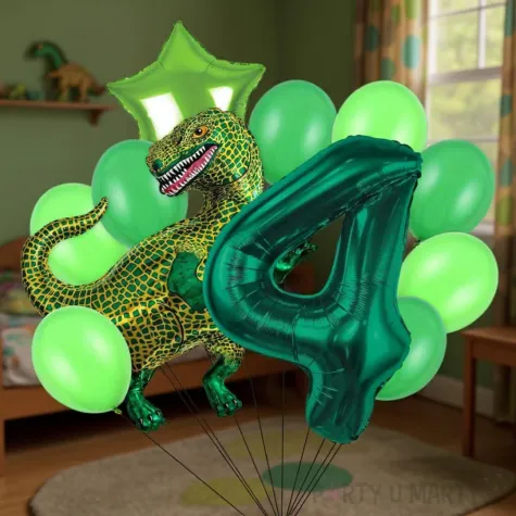 dekoracje na 2 urodziny zestaw balonow dinozaur t rex tyranozaur liczba 2 zielony 9 szt