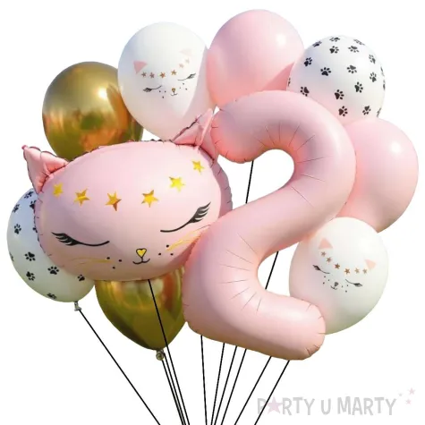 dekoracje na 2 urodziny zestaw balonow kotek dla kociarza liczba 2 rozowy jasny 10 szt