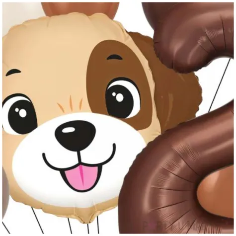 dekoracje na 2 urodziny zestaw balonow piesek pies liczba 2 brazowy 12 szt duzy