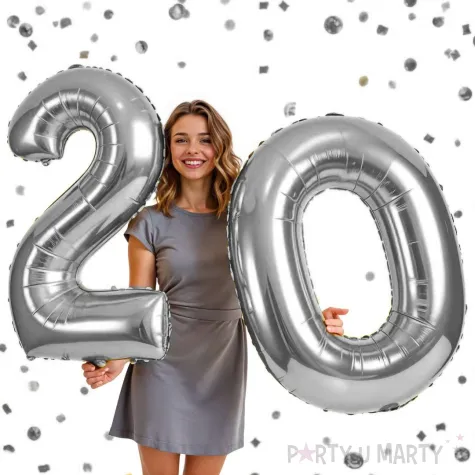 dekoracje na 20 urodziny rocznice zestaw balonow liczba 20 srebrny 39 dgt 2 elementy