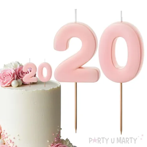 dekoracje na 20 urodziny swieczki na tort liczba 20 rozowy 4 5 cm 2 szt