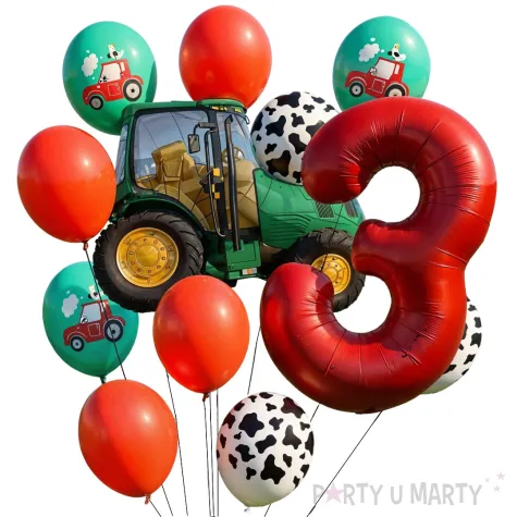 dekoracje na 3 urodziny zestaw balonow farma zielony traktor wiejskie party