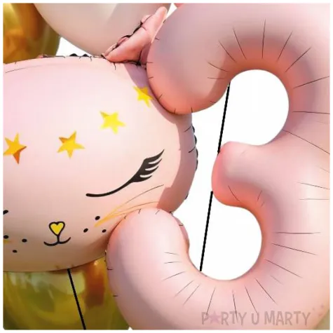 dekoracje na 3 urodziny zestaw balonow kotek dla kociarza liczba 3 rozowy jasny 10 szt