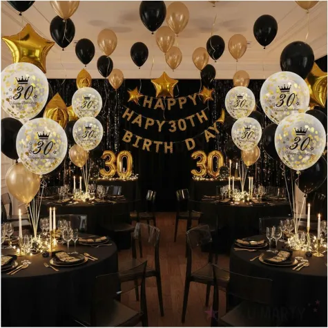 dekoracje na 30 urodziny balony transparentne z konfetti happy birthday liczba 30 zlote 12