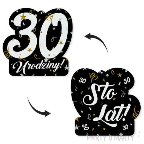 dekoracje na 30 urodziny swiderki wiszace glamour birthday czarno zloto srebrne 6 szt