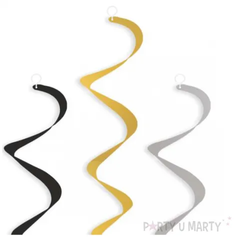 dekoracje na 30 urodziny swiderki wiszace glamour birthday czarno zloto srebrne 6 szt