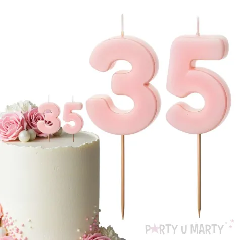 dekoracje na 35 urodziny swieczki na tort liczba 35 rozowy 4 5 cm 2 szt