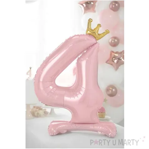 dekoracje na 4 urodziny dla dziewczynki balon foliowy cyfra 4 stojaca rozowy partydeco