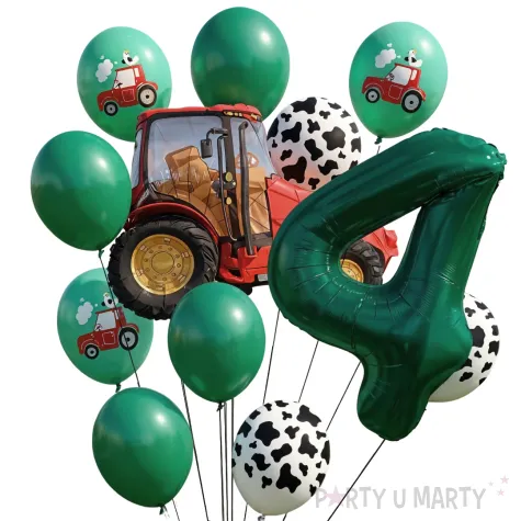 dekoracje na 4 urodziny zestaw balonow farma czerwony traktor wiejskie party