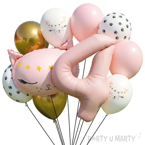 dekoracje na 4 urodziny zestaw balonow kotek dla kociarza liczba 4 rozowy jasny 10 szt