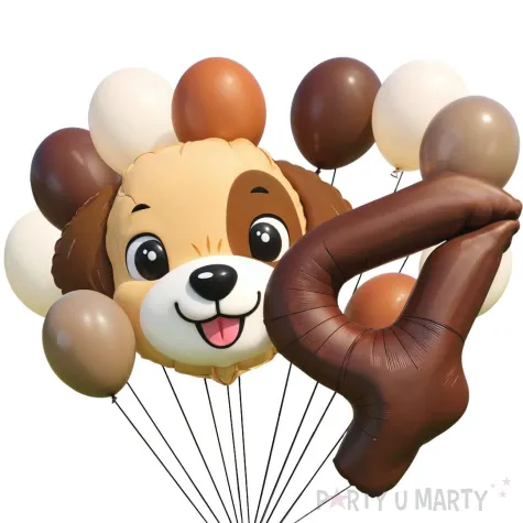 dekoracje na 4 urodziny zestaw balonow piesek pies liczba 4 brazowy 12 szt duzy