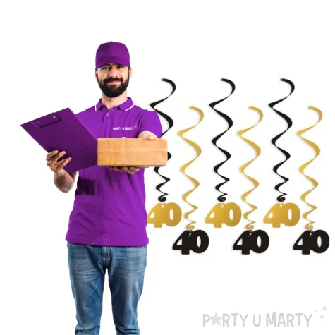 dekoracje na 40 urodziny swiderki wiszace liczba 40 czarno zlote 6 szt