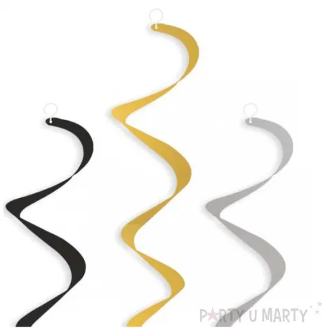 dekoracje na 50 urodziny swiderki wiszace glamour birthday czarno zloto srebrne 6 szt