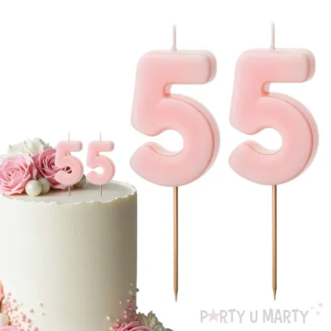 dekoracje na 55 urodziny swieczki na tort liczba 55 rozowy 4 5 cm 2 szt