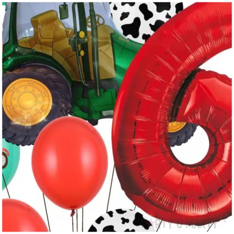 dekoracje na 6 urodziny zestaw balonow farma zielony traktor wiejskie party