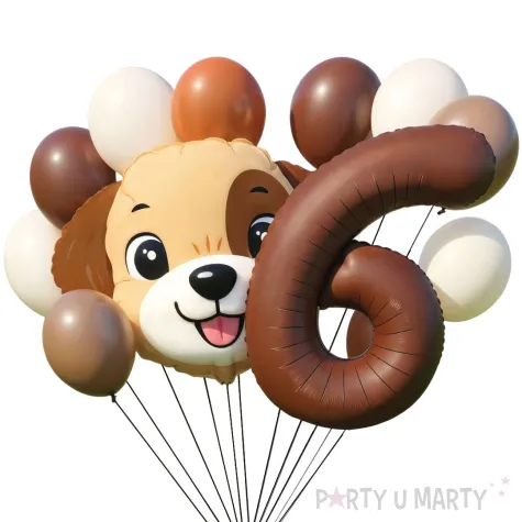 dekoracje na 6 urodziny zestaw balonow piesek pies liczba 6 brazowy 12 szt duzy