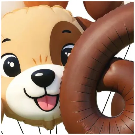 dekoracje na 6 urodziny zestaw balonow piesek pies liczba 6 brazowy 12 szt duzy