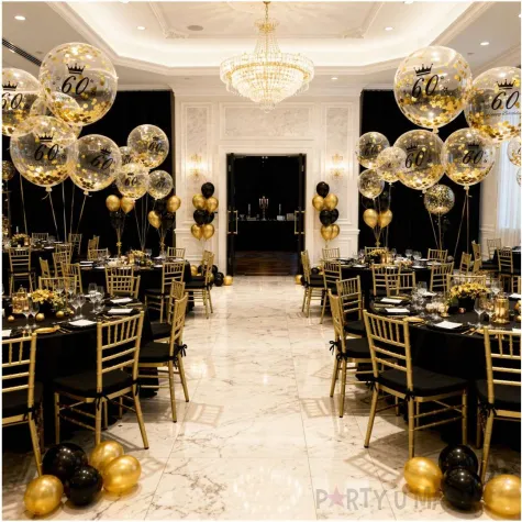 dekoracje na 60 urodziny balony transparentne z konfetti happy birthday liczba 60 zlote 12