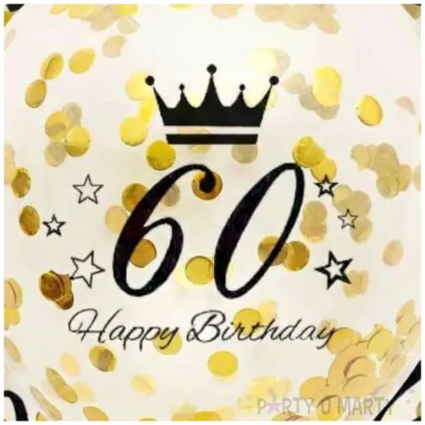 dekoracje na 60 urodziny balony transparentne z konfetti happy birthday liczba 60 zlote 12