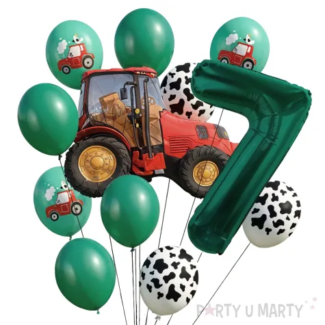dekoracje na 7 urodziny zestaw balonow farma czerwony traktor wiejskie party