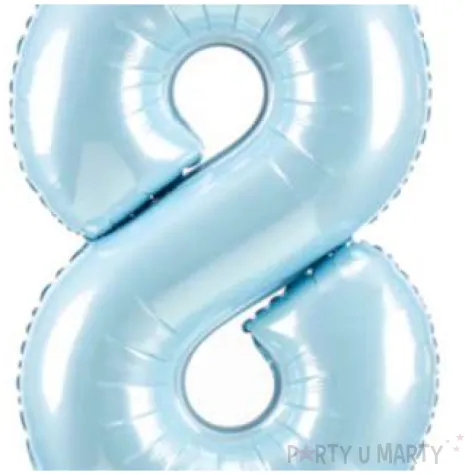 dekoracje na 8 urodziny dla chlopca balon foliowy cyfra 8 stojaca blekitny partydeco