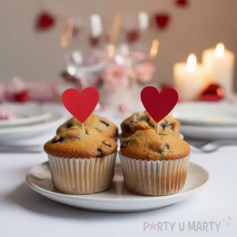 dekoracje na babeczki walentynkowe pikery na muffinki czerwone serca 6 szt