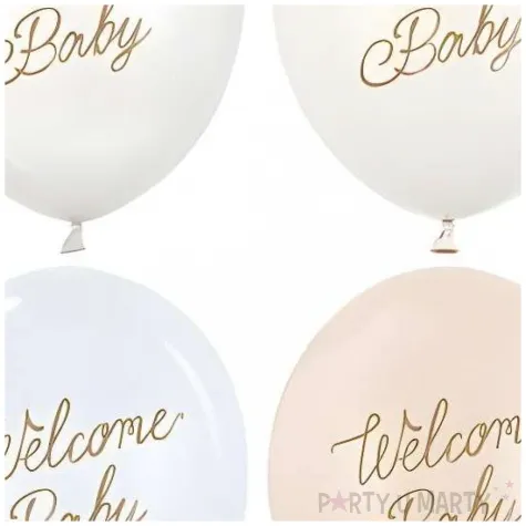 dekoracje na baby shower chlopca niebieskie balony welcome baby biale kremowe 12 50 szt
