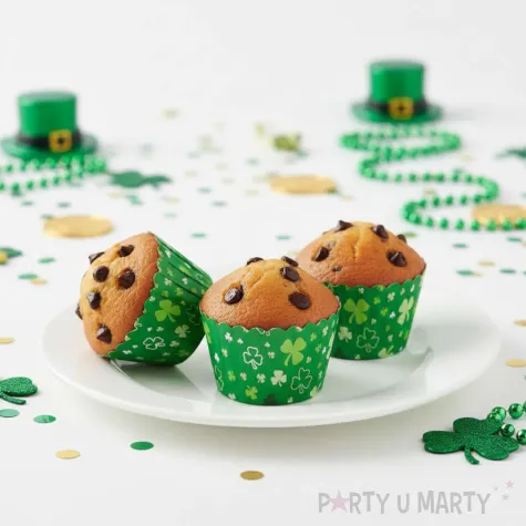 dekoracje na dzien swietego patryka oslonki na muffinki koniczynki zielone do szkoly baru x6