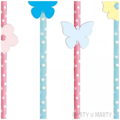 dekoracje na dzien wiosny slomki wiosna kwiatki i motylki mix pastel 19 5 cm 6 szt